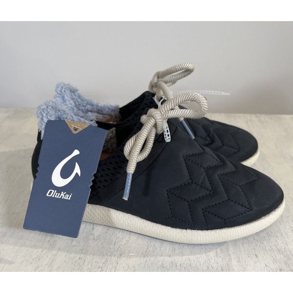 OluKai Mahiki Sherpa Lined Slip-On Shoes Women's Size 6 Black New‎ With Tags
